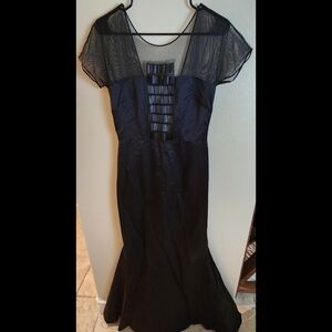 Vera Wang Lavender Label Black Satin Mesh Mermaid Wedding Formal Gown Dress 6